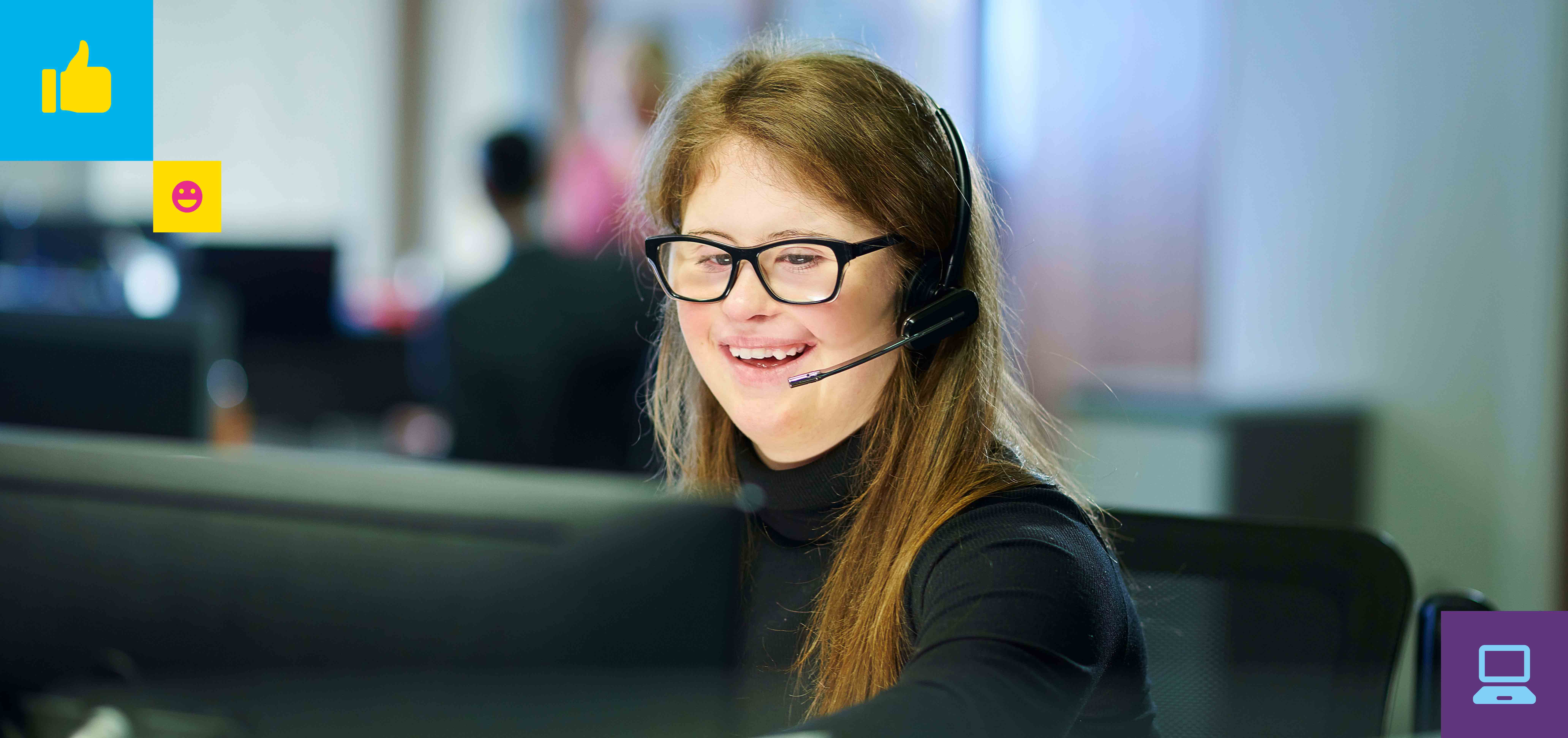 Smiling Apprentice working at a call centre