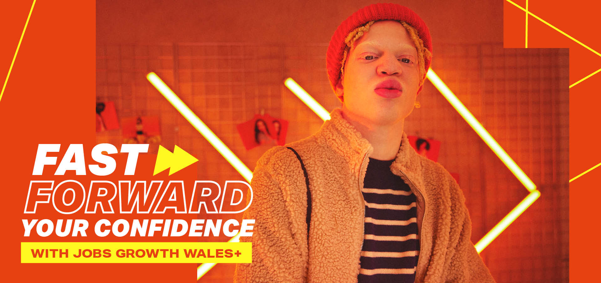 Fast forward your confidence with Jobs Growth Wales+. Confident young male facing direct to camera